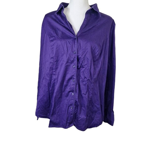 Lane Bryant Button Up Down Purple Collared Long Sleeve Womens Plus Size 18 Shirt - Picture 3 of 11